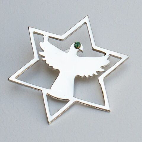 Estrela de fardamento cromada do Santo Daime com pedra de strass