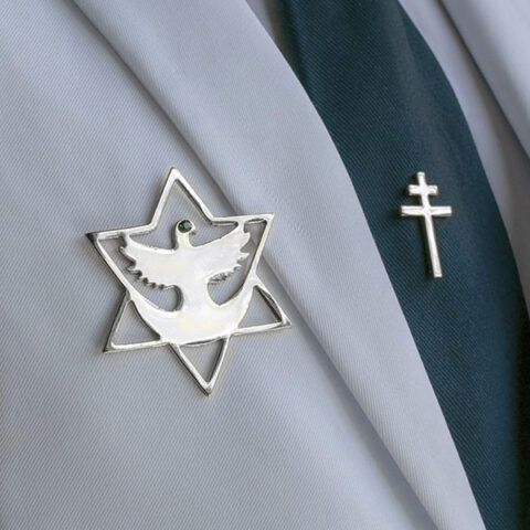 Farda masculina santo daime com estrela de fardamento e broche cromado